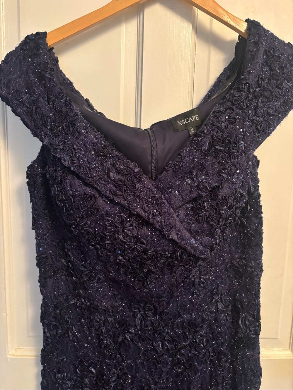 Xscape Navy One-Shoulder Sequin Evening Gown - Picture 2 of 5